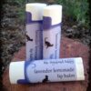 Two white lip balm tubes; the labels say 'lavender lemonade'.