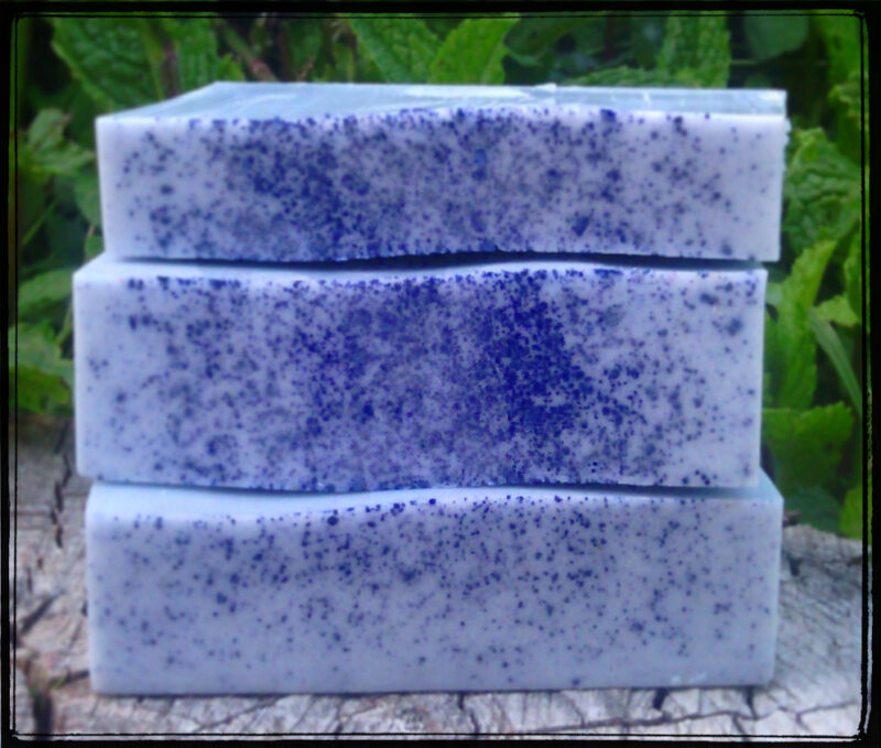 Three bars of blue soap.