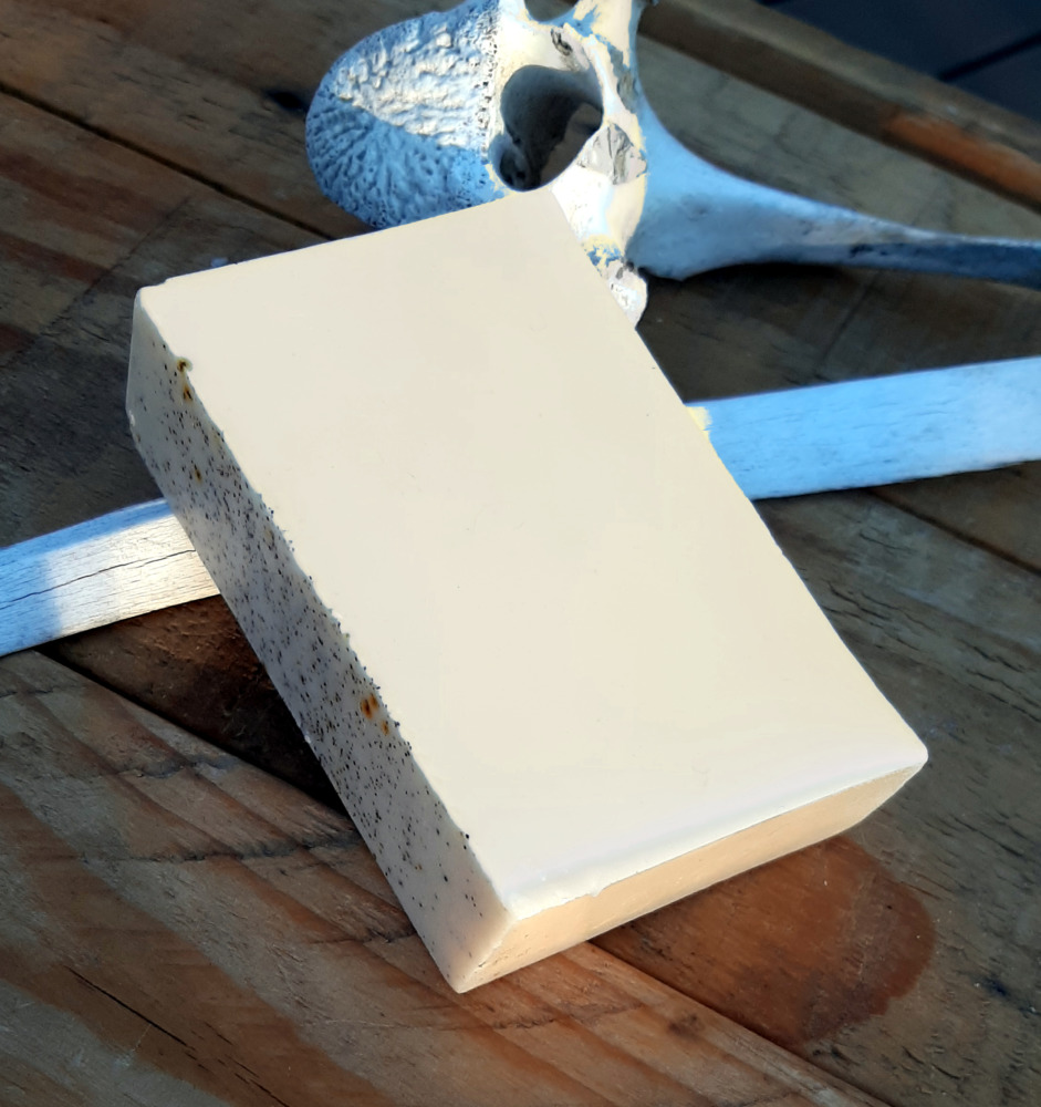 A single bar of bone-pale soap.